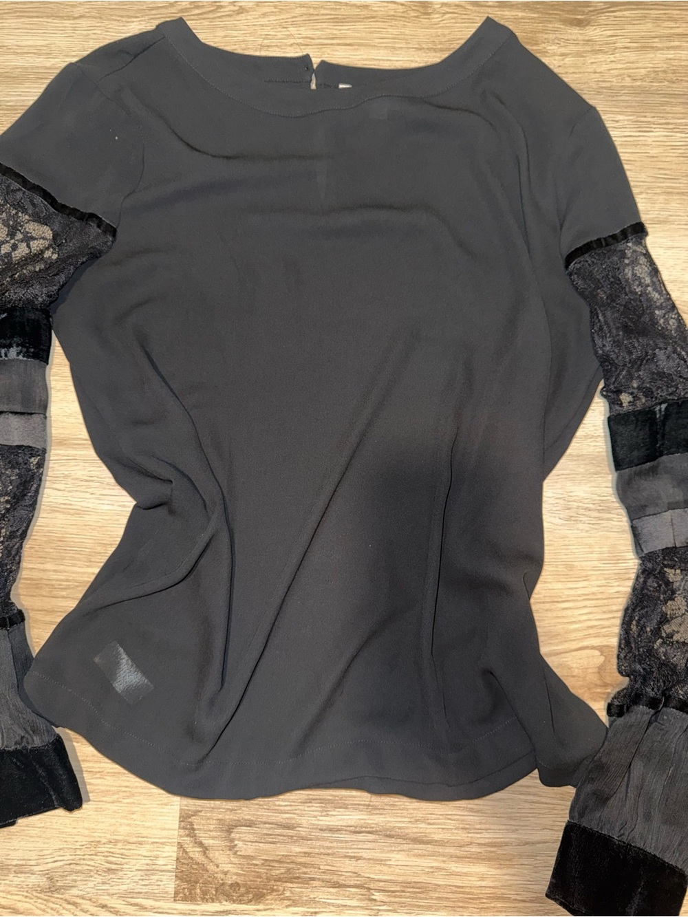 Black Lace-Sleeve Women’s Top - Picture 3 of 5